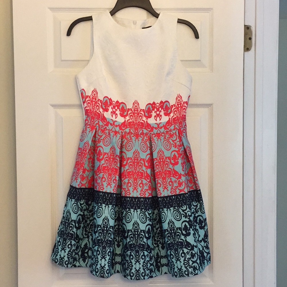 A-line party cocktail dress paisley pink blue  👗